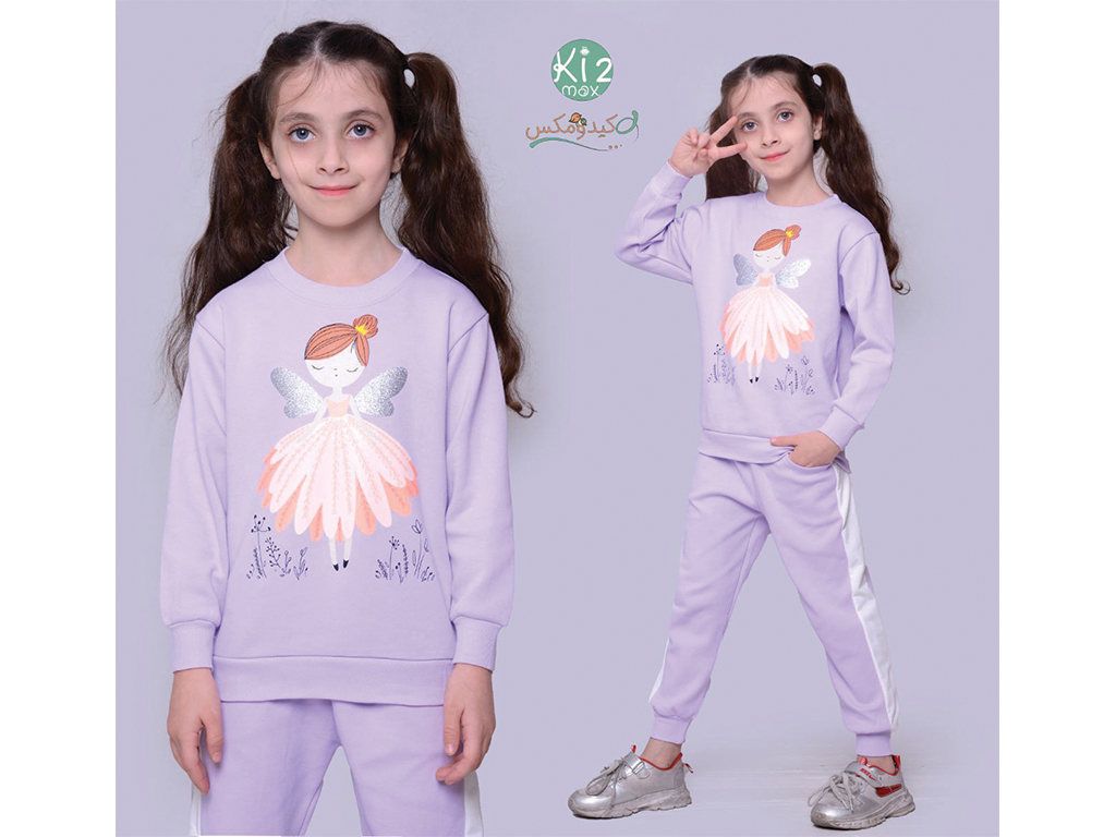 بلوز و شلوار راحتی دخترانه یاسی رنگ طرح فرشته کیدومکس kido max