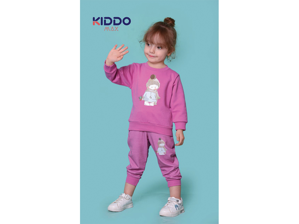 بلوز و شلوار راحتی دخترانه بنفش رنگ طرح خرس کلاهدار کیدومکس kido max