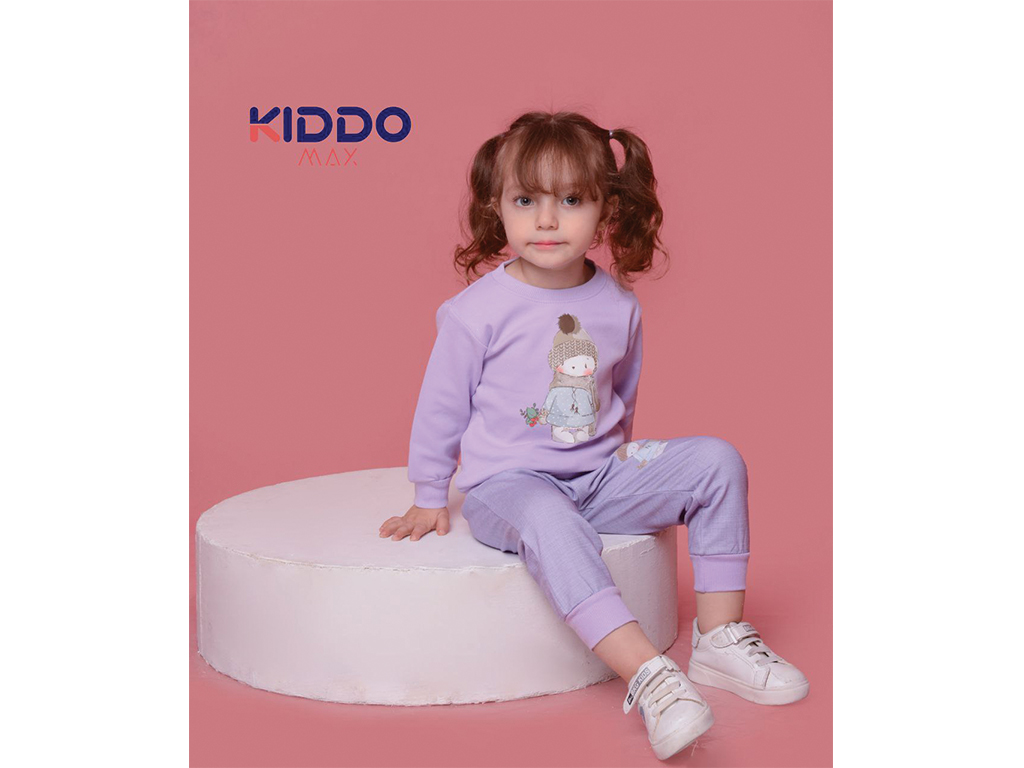 بلوز و شلوار راحتی دخترانه یاسی رنگ طرح خرس کلاهدار کیدومکس kido max