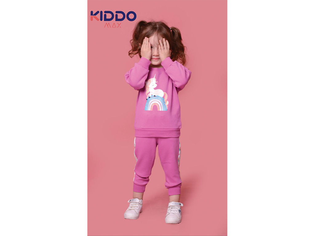 بلوز و شلوار راحتی دخترانه صورتی رنگ طرح اسب تک شاخ کیدومکس kido max