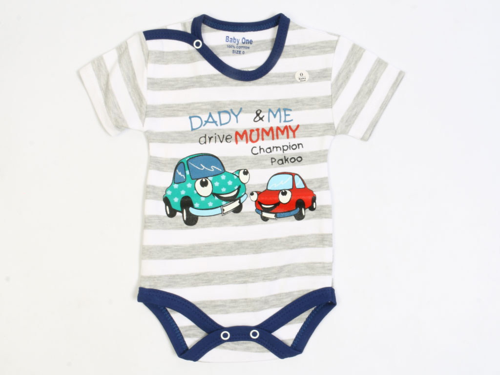 بادی آستین کوتاه پسرانه طرح ماشین بیبی وان baby one