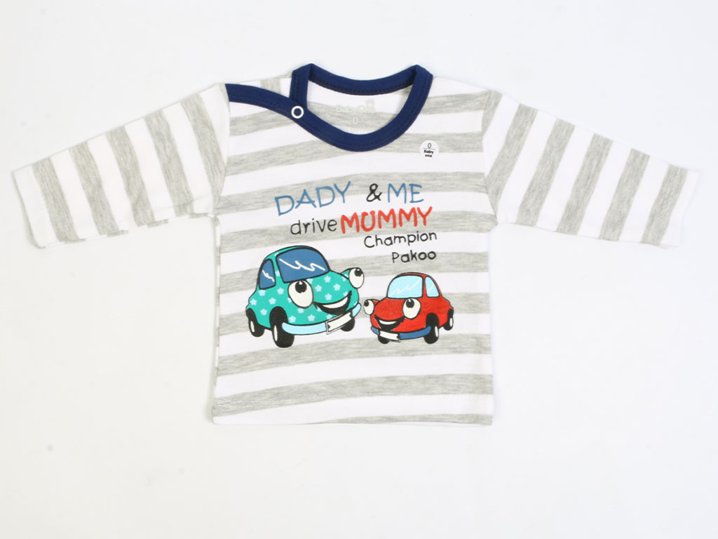 بلوز آستین بلند پسرانه نوزادی طرح ماشین بیبی وان  baby one