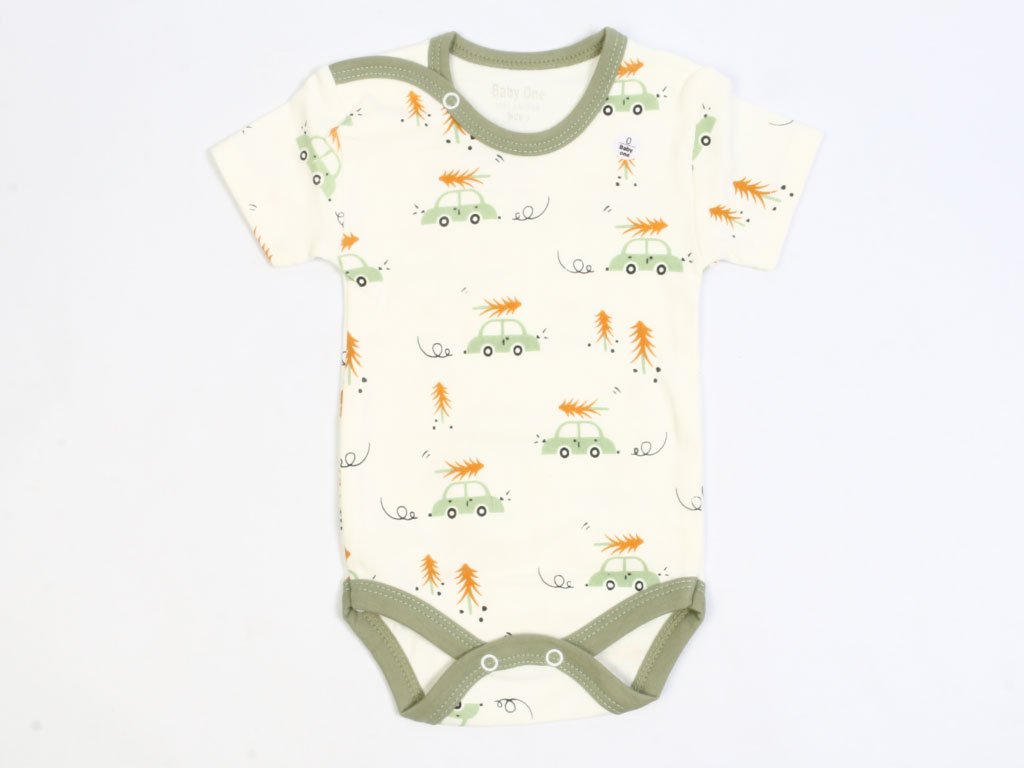 بادی آستین کوتاه پسرانه طرح ماشین و کاج بیبی وان baby one