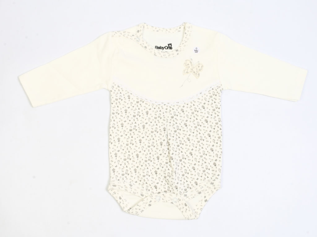 بادی آستین بلند دخترانه نوزادی طرح پروانه بیبی وان baby one