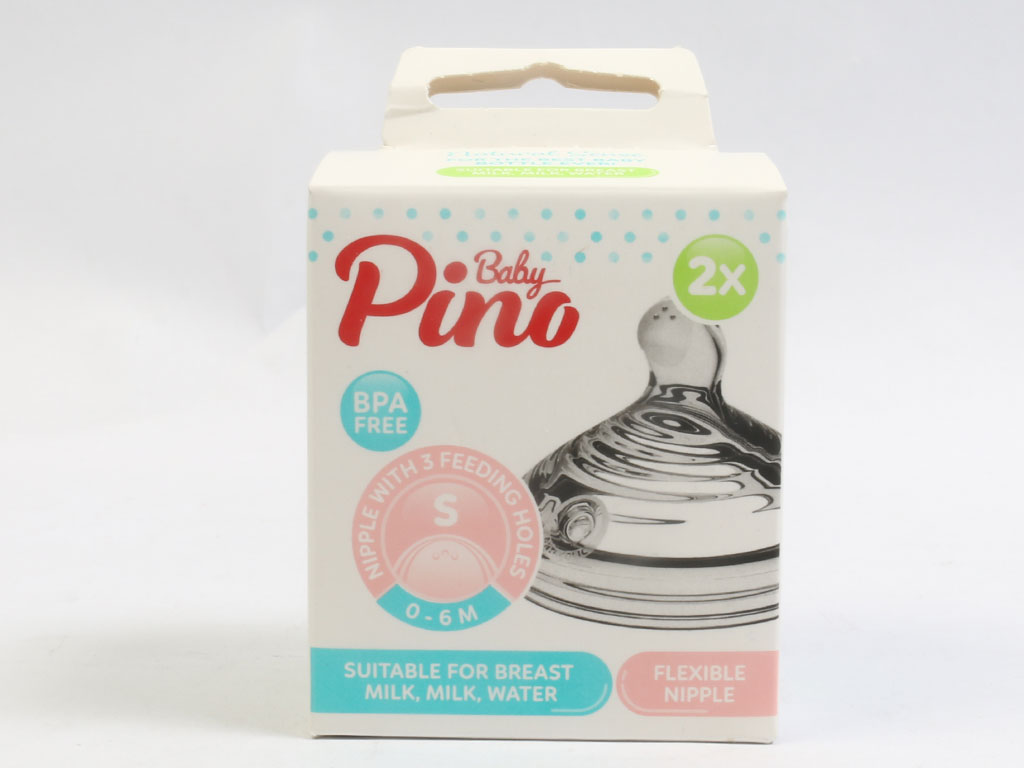 سر شیشه شیر سیلیکونی جریان کم مایعات نوزادی 6-0 ماه مدل S پینو بیبی Pino baby