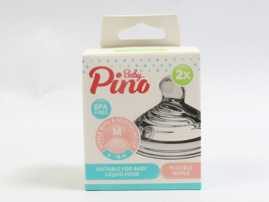 سر شیشه شیر سیلیکونی جریان متوسط غذای مایع نوزادی 18-6 ماه مدل M پینو بیبی Pino baby