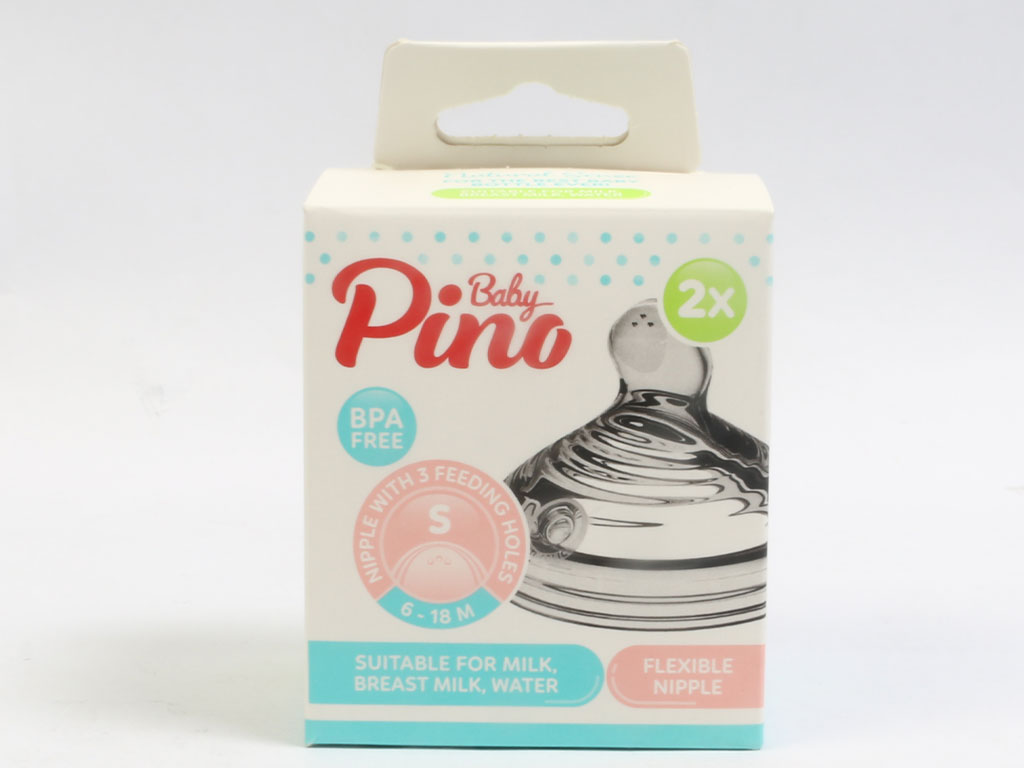 سر شیشه شیر سیلیکونی جریان کم (مدل s) نوزادی 18-6 ماه پینو بیبی Pino baby