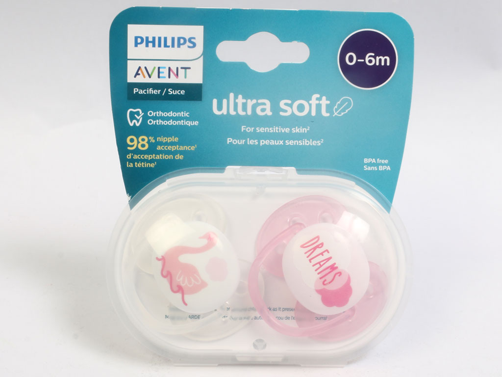 پستانک سیلیکونی ارتودنسی دوعددی نوزادی دخترانه 6-0 ماه مدل Ultra soft اونت Avent