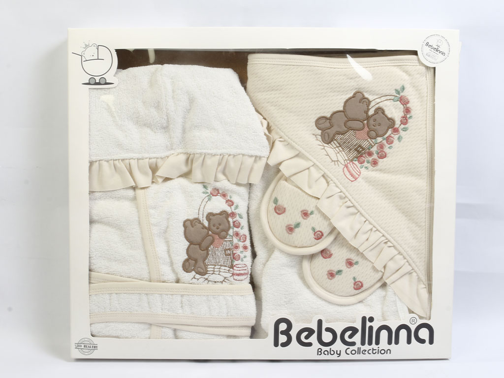 ست حوله نوزادی دخترانه 4 تکه طرح خرس قهوه ای بب لینا bebelinna