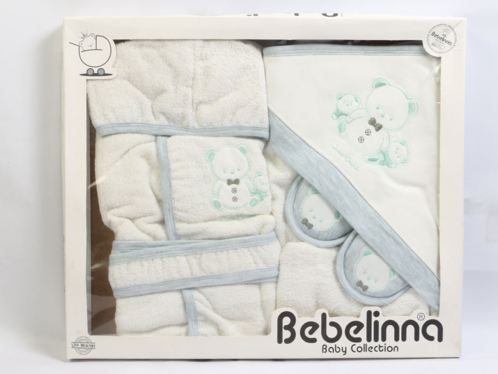 ست حوله نوزادی پسرانه 4 تکه طرح خرس بب لینا bebelinna
