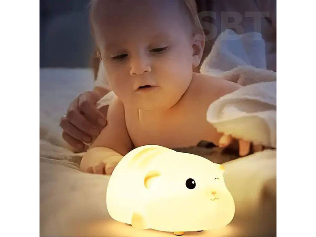 چراغ خواب سیلیکونی شارژی مدل ضربه ای طرح گربه خوابیده