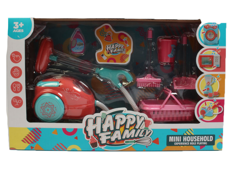 ست اسباب بازی وسایل نظافت مدل جاروبرقی چراغدار و موزیکال هپی فامیلی HAPPY FAMAILY
