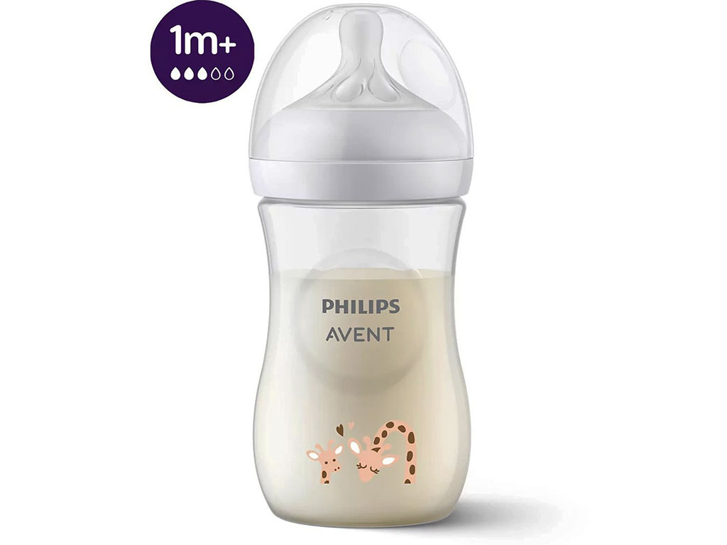 شیشه شیر طرحدار نوزادی 1 ماه به بالا مدل نچرال Natural ظرفیت 260 میلی لیتر philips avent فیلیپس اونت