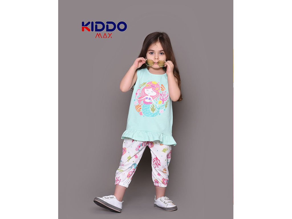 تونیک آستین حلقه ای و شلوارک راحتی دخترانه طرح پری دریایی کیدومکس kido max