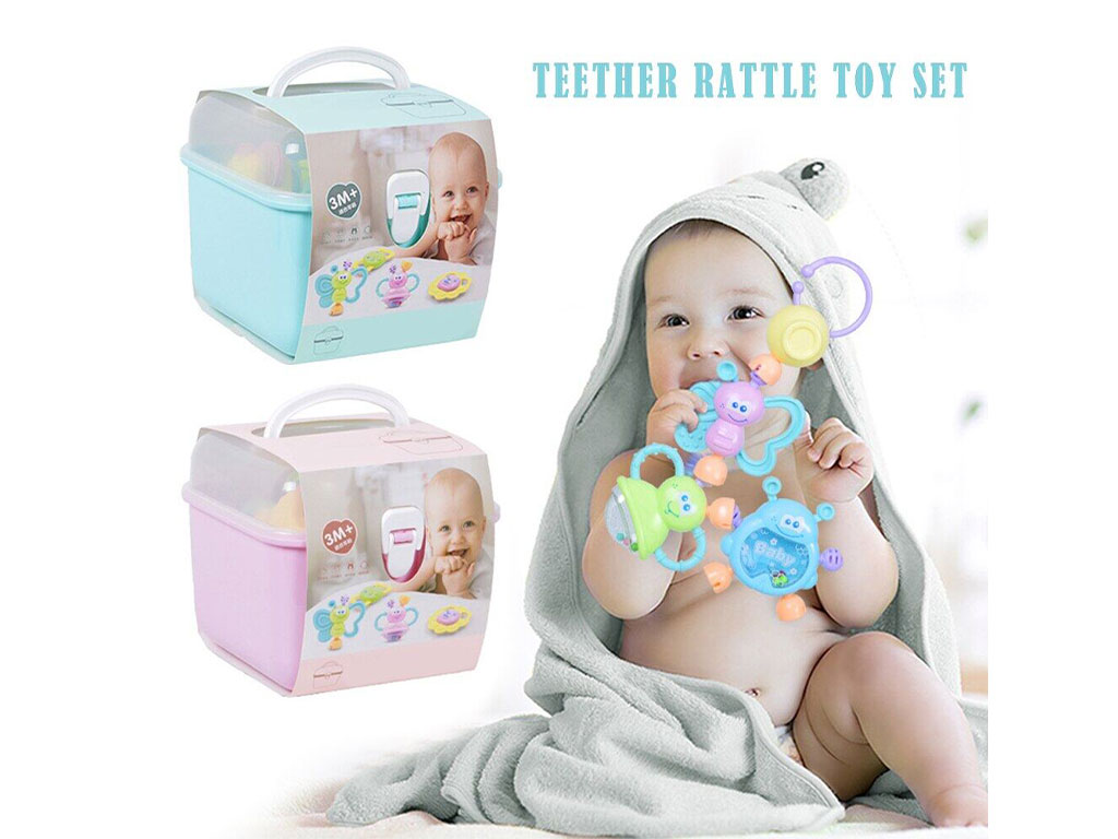 ست جغجغه و دندانگیر 8 عددی نوزادی مدل صندوقی Baby Rattle