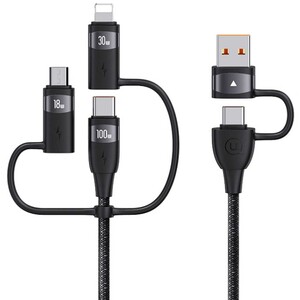 کابل شارژ سریع چند سر تایپ سی و یو اس بی به تایپ سی، لایتنینگ و میکرو 100 وات 2 متری یوسامز US-SJ646