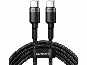 کابل سوپر فست شارژ و انتقال داده تایپ سی به تایپ سی 100 وات 2 متری بیسوس Baseus CATKLF-ALG1 Cafule PD2.0 100W Type-C to Type-C cable 2m