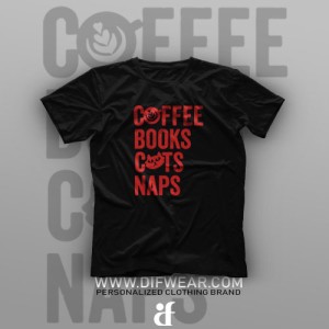 تیشرت Coffee, Books, Cats, Naps