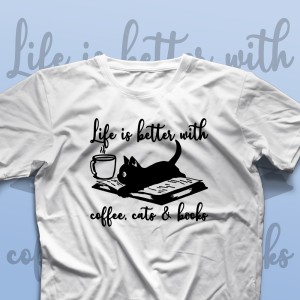 تیشرت Coffee, Cats and Books
