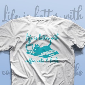 تیشرت Coffee, Cats and Books