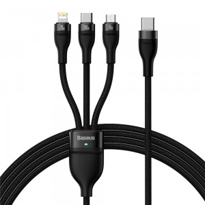 کابل شارژ سه سر بیسوس مدل Flash Series CASS030201 طول 1.5 متر توان 100 وات