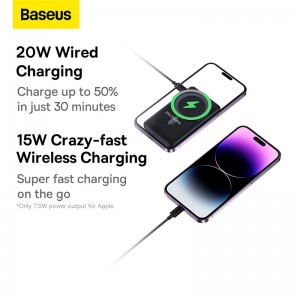 پاوربانک بی سیم مگنتی بیسوس Magnetic Bracket Wireless PPCXZ10 ظرفیت 10000 میلی‌آمپر توان 20 وات