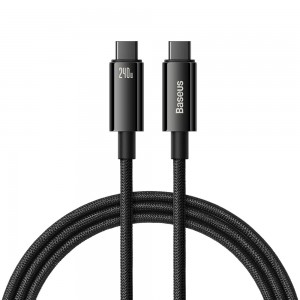 کابل شارژ USB-C به USB-C بیسوس مدل Tungsten Gold CAWJ040001 طول 1 متر توان 240 وات