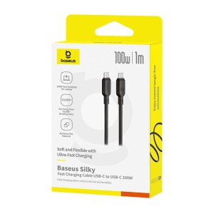 کابل شارژ USB-C به USB-C بیسوس مدل Silky P10377704113-01 طول 2 متر توان 100 وات