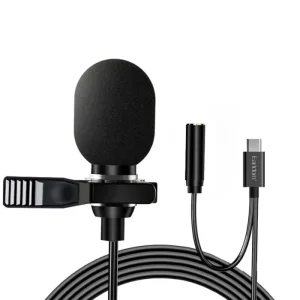 میکروفون یقه ای تایپ سی و جک 3.5 میلیمتری ارلدام مدل E39 طول 2 متر