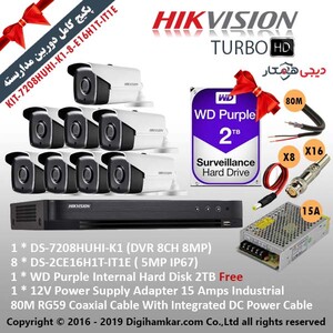پکیج دوربین مداربسته TurboHD هایک ویژن KIT-7208HUHI-K1-8-E16H1T-IT1E