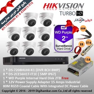 پکیج دوربین مداربسته TurboHD هایک ویژن KIT-7208HUHI-K1-8-E56H1T-IT1E