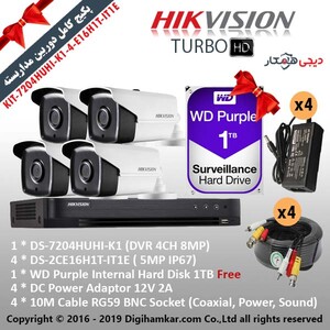 پکیج دوربین مداربسته TurboHD هایک ویژن KIT-7204HUHI-K1-4-E16H1T-IT1E
