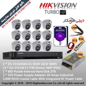 پکیج کامل دوربین مداربسته TurboHD هایک ویژن اقتصادی KIT-7216HQHI-K1-12-E56F1T-ITM