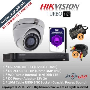 پکیج کامل دوربین مداربسته TurboHD هایک ویژن اقتصادی KIT-7204HQHI-K1-1-E56F1T-ITM