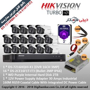 پکیج کامل دوربین مداربسته TurboHD هایک ویژن اقتصادی KIT-7216HQHI-K1-16-E16F1T-IT3