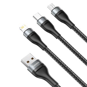 کابل شارژ سه سر بیسوس مدل CA1T3-G1 طول 1.2 متر توان 66 وات