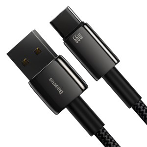 کابل شارژ USB به Type-C بیسوس مدل Tungsten Gold CATWJ-C01 طول 2 متر توان 66 وات