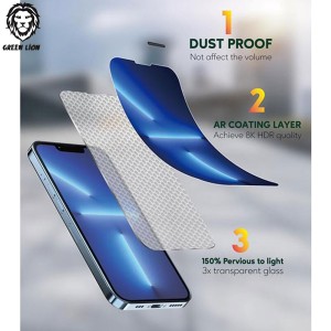 گلس شفاف لبه سیلیکونی گرین لیون Anti-Reflective آیفون iPhone 13 Pro Max