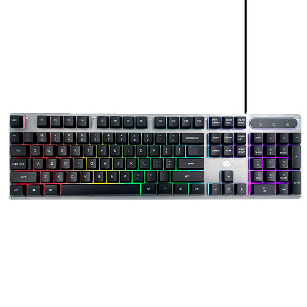 کیبورد گیمینگ HP K100 با نور RGB، کلیدهای WASD متمایز و طراحی مقاوم