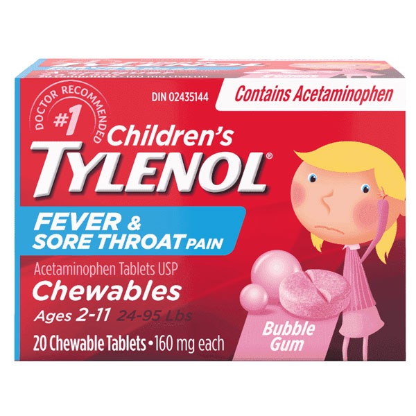 قرص جویدنی تب بر و گلو درد تایلنول Tylenol برای 2-11 سال