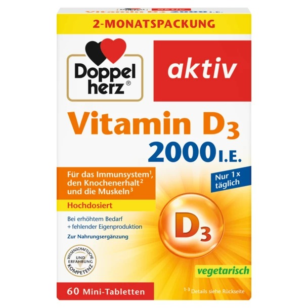 ویتامین D3 دوپل‌ Doppelherz دوز ۲۰۰۰ واحدی