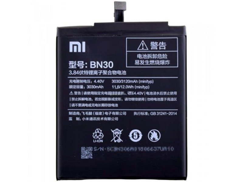 باتری موبایل اورجینال شیائومی مدل BN30 با ظرفیت 3030mAh مناسب برای گوشی موبایل Xiaomi Redmi 4A