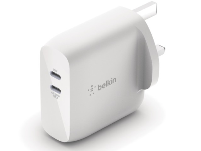 شارژر دیواری فست شارژ 63 وات بلکین مدل Dual USB-C GaN WCH003myWH