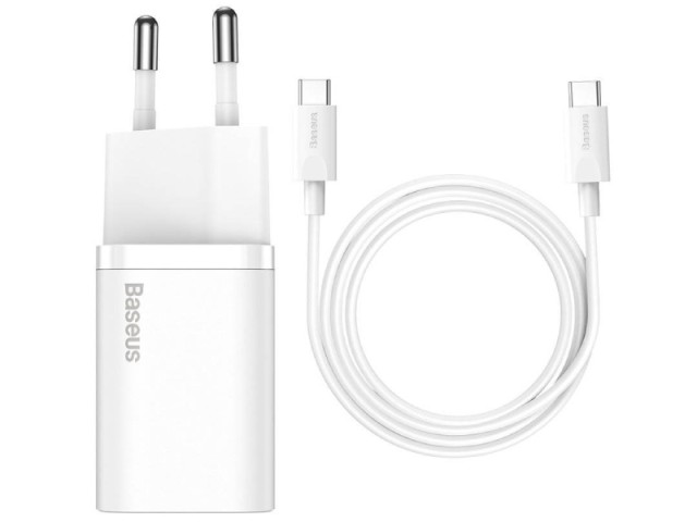 شارژر دیواری فست شارژ 25 وات بیسوس مدل Super Si Quick Charger 1C 25W CCCJG25CE TZCCSUP-L02 بهمراه کابل دو سر تایپ سی