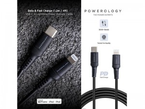 کابل تبدیل Type-C به Lightning پاورولوژی مدل P12CLV2BK PVC Type-C to Lightning Cable