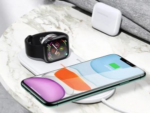 شارژر بی سیم دو کاره یوسمز مدل US-CD119 با قابلیت شارژ گوشی، ایرپاد و اپل واچ سری 1 تا 5