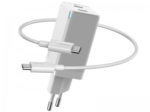شارژر دیواری فست شارژ بیسوس مدل GaN Mini Quick Charger 45W بهمراه کابل دو سر تایپ سی