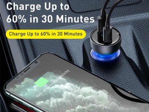شارژر فندکی سوپر شارژ بیسوس مدل Particular Digital Display QC + PPS Dual Quick Charger 65W CCKX-C0G