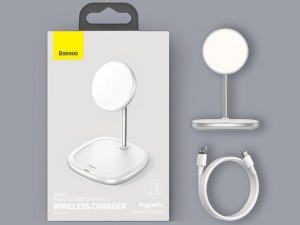 پایه نگهدارنده مگنتی و شارژر وایرلس بیسوس مدل Swan Magnetic Wireless WXSW-01 مناسب سری 12 آیفون