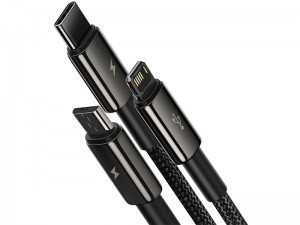 کابل فست شارژ سه سر بیسوس مدل Tungsten Gold 3-IN-1 Cable به طول 1.5 متر
